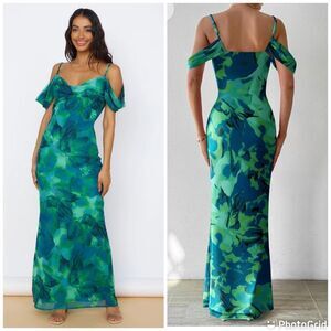 NWT Spaghetti Strap Long Summer Floral Sexy Backless Formal Wedding Guest Dress